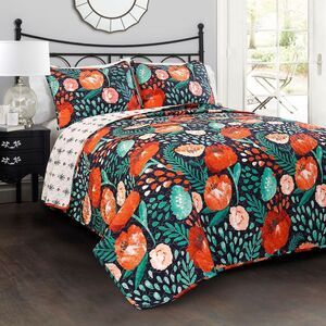 Lush Decor - Full/Queen Poppy Garden Quilt Set Navy - Lush Déco Navy